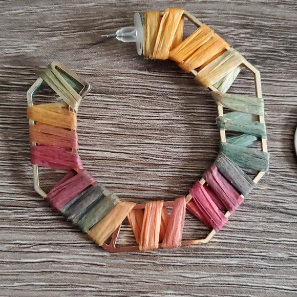 Multi Color Raffia Hoop Earrings - Picture 3 of 3